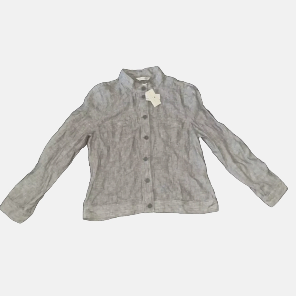 Christopher & Banks Large Grey Button Up Women's Linen Shirt NWT $49.50 B20#13
